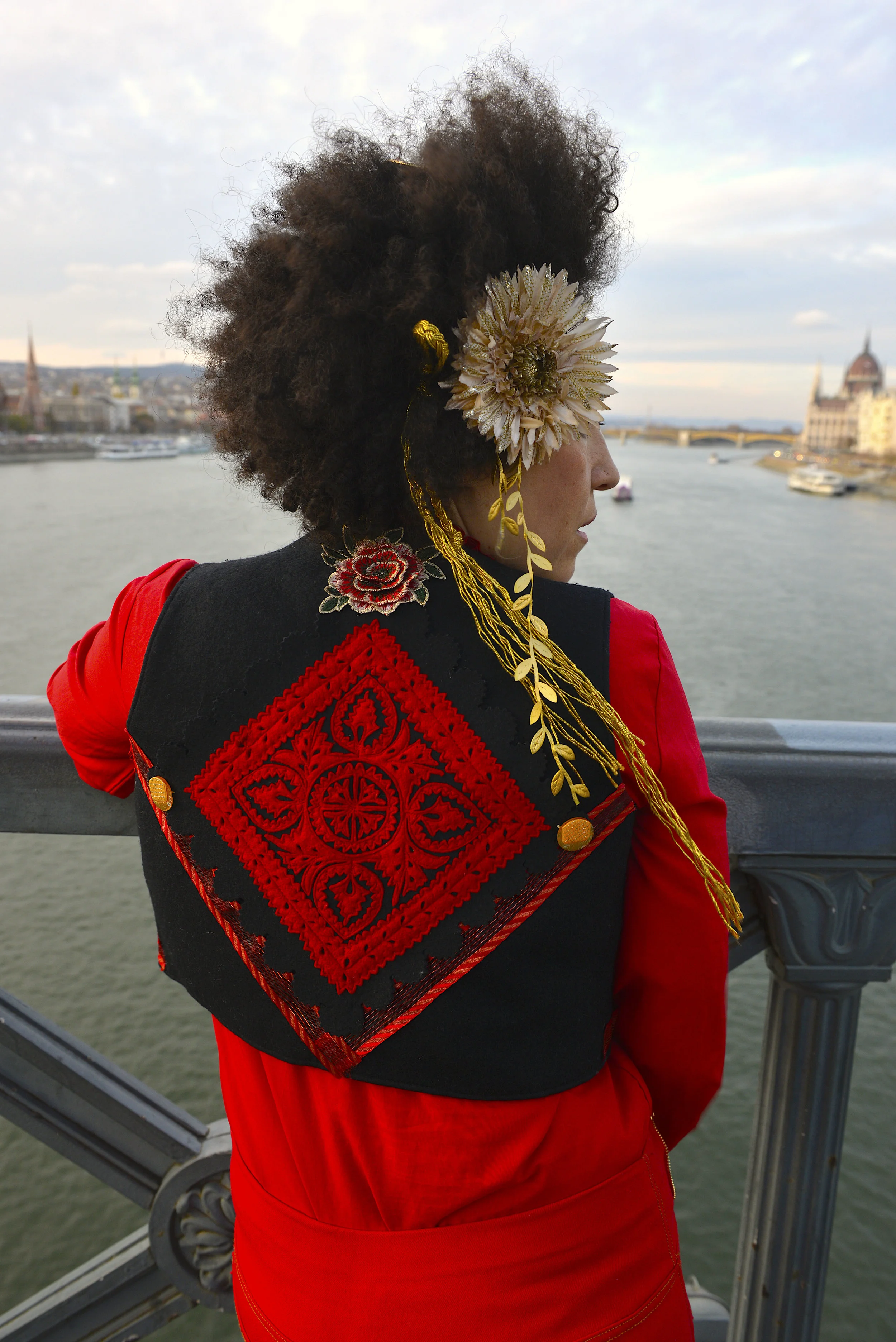 Black Hungarian Embroidered Floral Vintage Embellished Vest